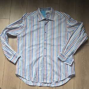 Robert Graham Men's Striped Long-sleeve Button-up Shirt Sz XL